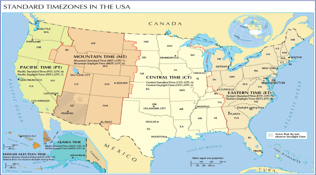 US State and Cities Time Zone Map